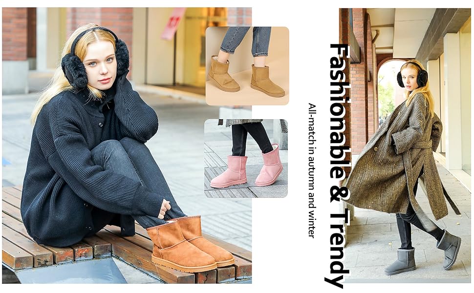 JOSINY Women's Snow Boots,Classic Fur Lined Ankle Bootie Warm Short Boots