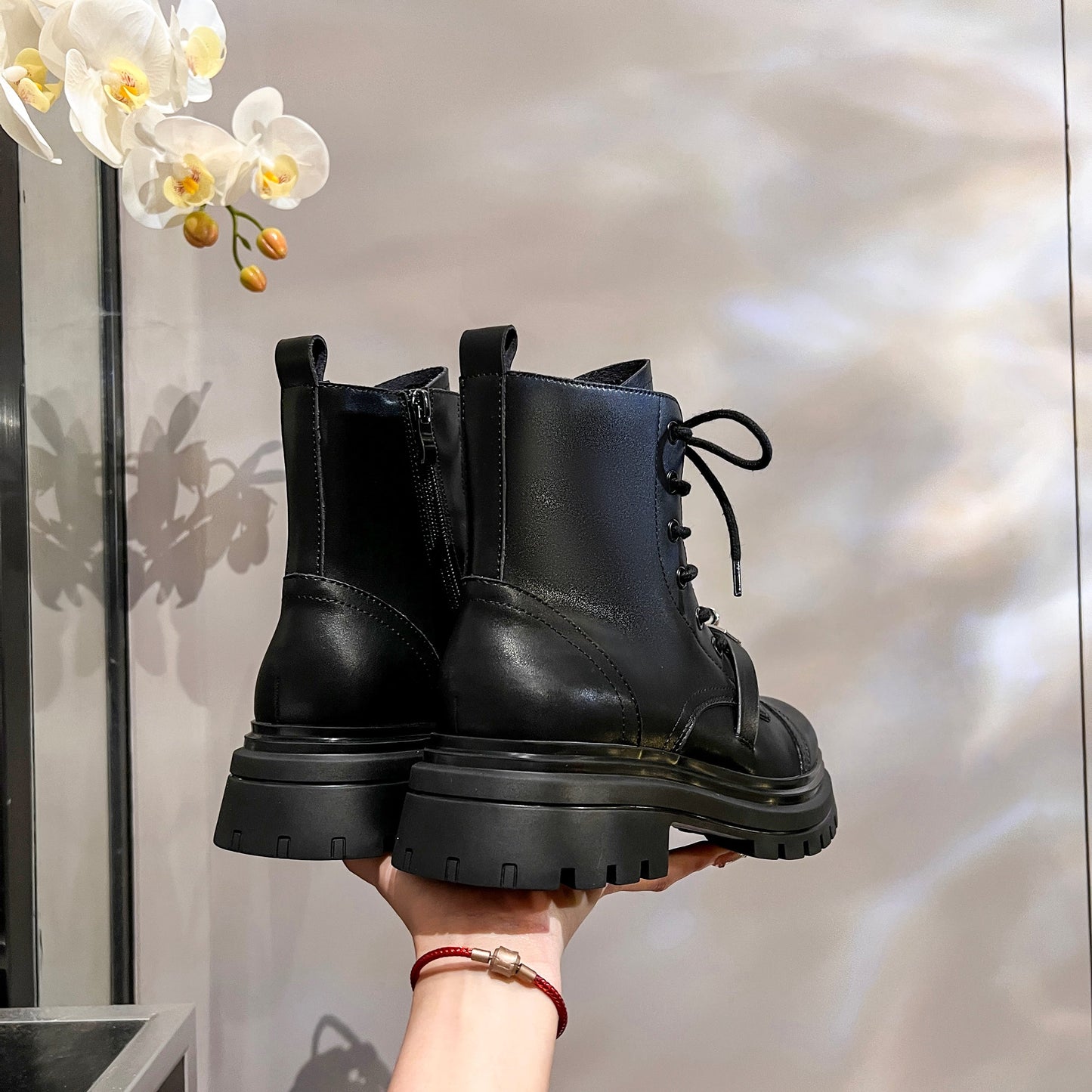 NEW Women's Genuine Leather Combat Boots | Metallic Buckle Detail Ankle Boots | Round Toe Platform Sole