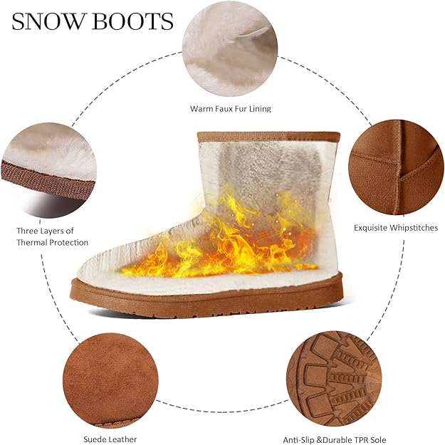 JOSINY Women's Snow Boots,Classic Fur Lined Ankle Bootie Warm Short Boots