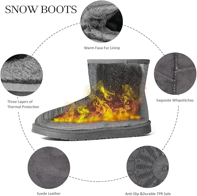 JOSINY Women's Snow Boots,Classic Fur Lined Ankle Bootie Warm Short Boots