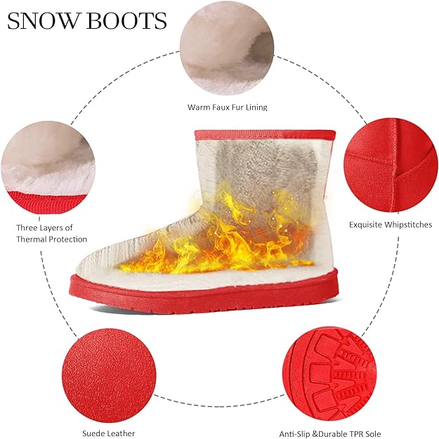 JOSINY Women's Snow Boots,Classic Fur Lined Ankle Bootie Warm Short Boots
