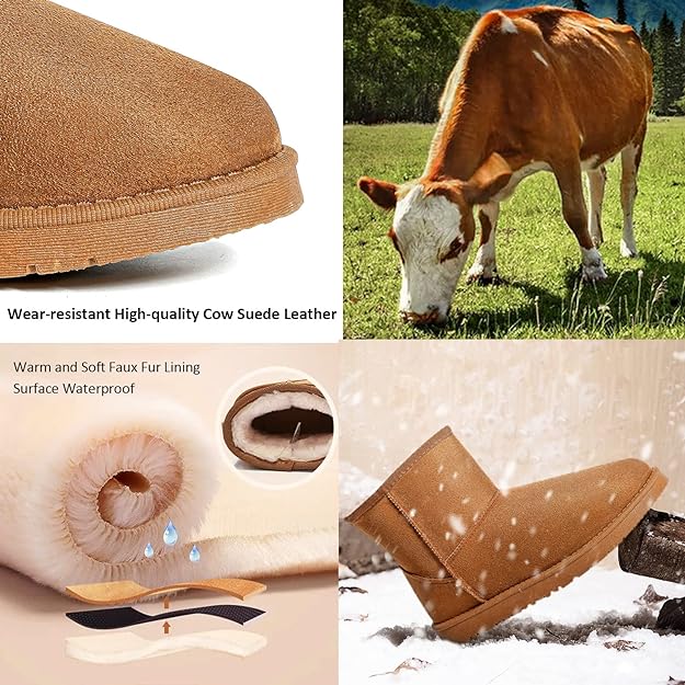 JOSINY Women's Snow Boots,Classic Fur Lined Ankle Bootie Warm Short Boots