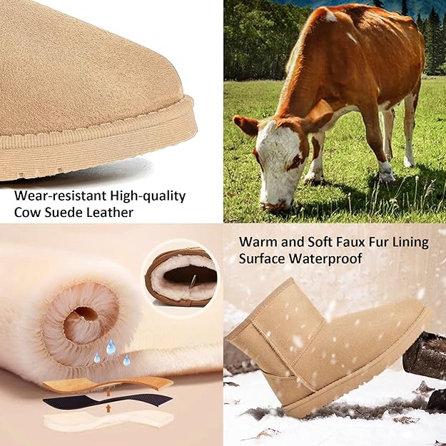 JOSINY Women's Snow Boots,Classic Fur Lined Ankle Bootie Warm Short Boots