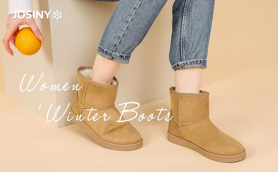 JOSINY Women's Snow Boots,Classic Fur Lined Ankle Bootie Warm Short Boots