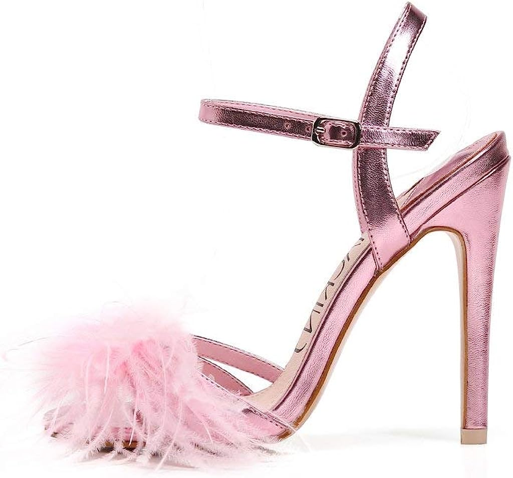 Barbie's Dreamwalk: Classic Stiletto Metallic Sandals with a Feathered Twist