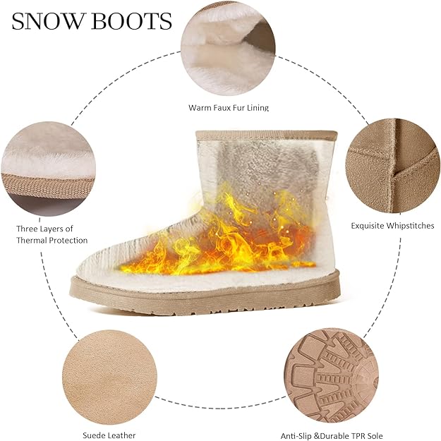 JOSINY Women's Snow Boots,Classic Fur Lined Ankle Bootie Warm Short Boots