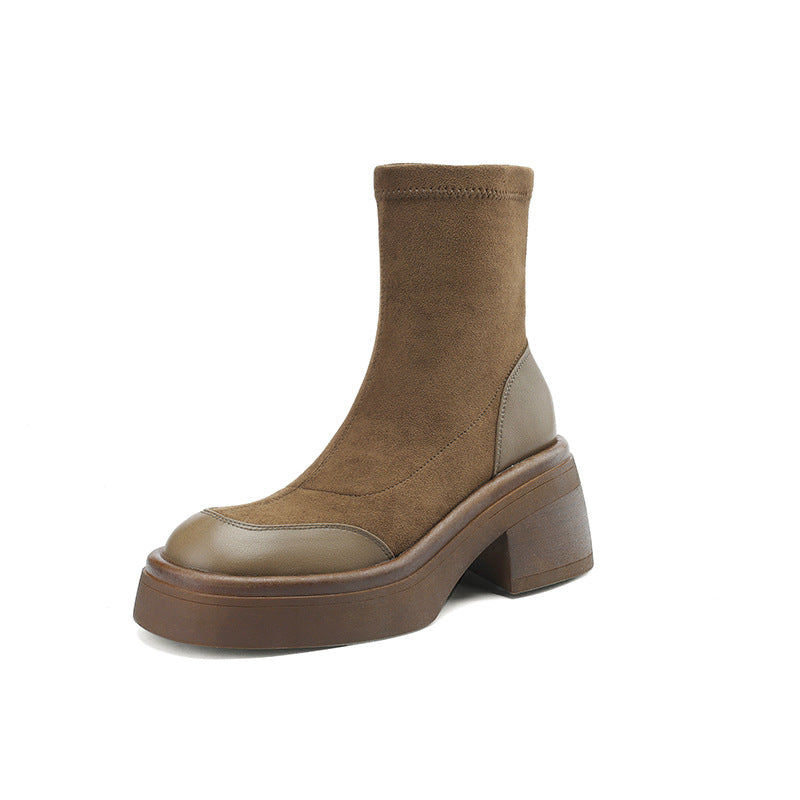 Women's Leather & Fabric Ankle Boots | Round Toe Block Heel | 2.5" Heel Height